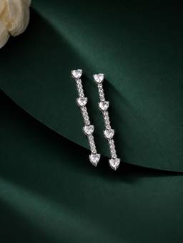 Ornate Jewels - 925 Silver White American Diamond Heart Dangel Earring for Women and Girls