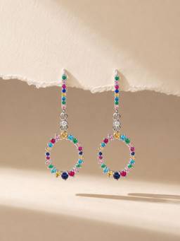 Ornate Jewels - 925 Silver Multi Stone Lollipop Dangle Party Wear Earring for Women & Girls