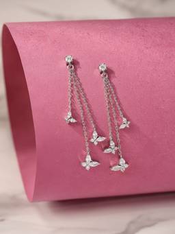 Ornate Jewels - 925 Silver American Diamond Butterfly Party Dangle Earring for Women & Girls