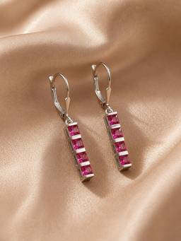 Ornate Jewels - 925 Silver Square Red Ruby Dangle Earring for Women & Girls (Free Size)