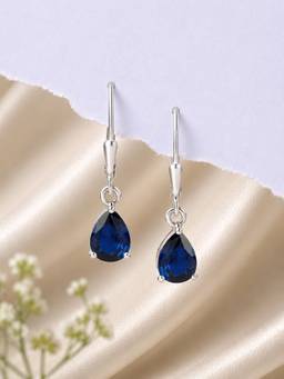 Ornate Jewels - 925 Silver Pear Blue Sapphire Dangle Earring For Women & Girls