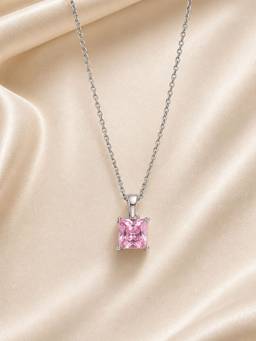 Ornate Jewels - 925 Silver Pink CZ Solitaire Adjustable Necklace For Women & Girls