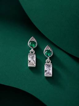 Ornate Jewels - 925 Silver Rhodium Plated Green Emerald Drop Earring for Women & Girls
