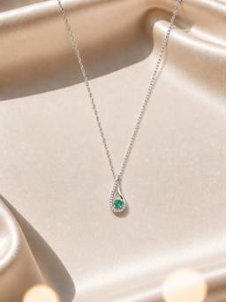 Ornate Jewels - 925 Hallmark Round Green CZ Pear-Fact Twisted Pendant with Chain for Women & Girls