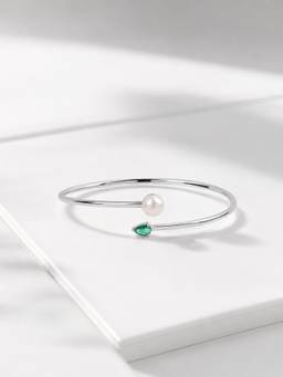 Ornate Jewels - 925 Hallmark Rhodium Plating Green CZ Toi Moi Bangle for Women & Girls
