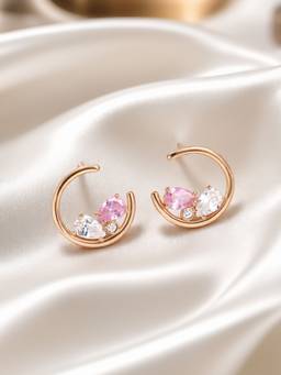 Ornate Jewels - 925 Silver Rose Gold Pink CZ Moon Stud Earring for Women & Girls
