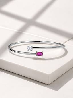 Ornate Jewels - 925 Silver Rhodium Plating Red Ruby Toi ET Moi Flexibel Bangle for Women & Girls
