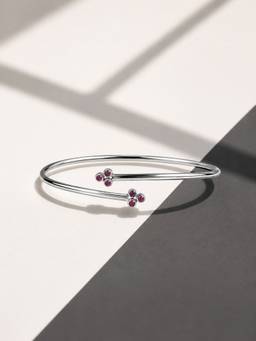 Ornate Jewels - 925 Silver Rhodium Plating Round Red Ruby Lollipop Flexible Bangle for Women & Girls