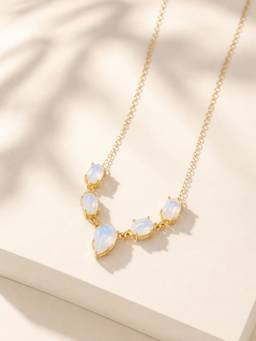 Ornate Jewels - 925 Hallmark Yellow Gold Rainbow Moonstone Necklace for Women & Girls