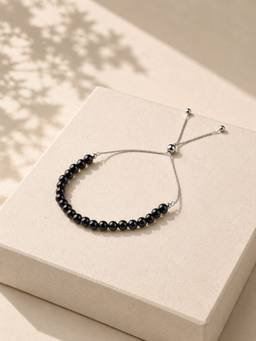 Ornate Jewels - 925 Silver Black Spinel Beads Adjustable Bracelet for Women & Girls
