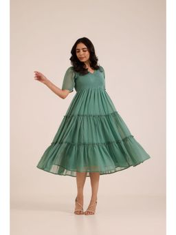 Polago Clothing - Persian Smocked Midi Dress - Green