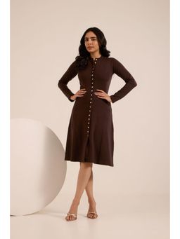 Polago Clothing - Mocha Brown Terry Midi Dress - Brown