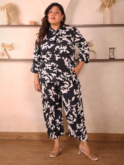 Indietoga - Womens Plus Size Black and White Abstract Print Polyester Co-Ord Set