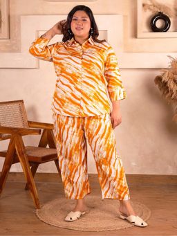 Indietoga - Women Plus Size Yellow Abstract Printed Polyester Co-Ord Set