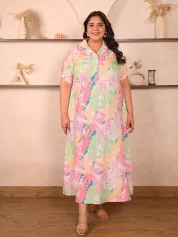 Indietoga - Womens Plus Size Multicolour Floral Printed Rayon Fit and Flare Maxi Dress