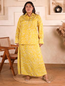 Indietoga - Womens Plus Size Yellow Abstract Print Satin Co-Ord Set