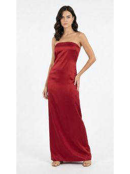 COLOR CAPITAL - Strapless Satin Maxi Dress - Maroon