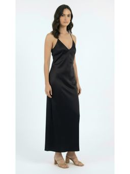 COLOR CAPITAL - Satin Backless Maxi Dress - Black