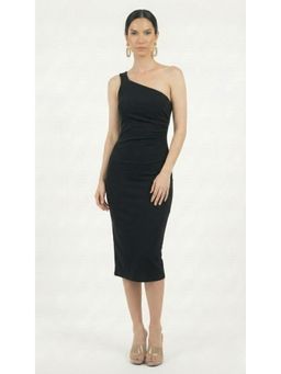 COLOR CAPITAL - Asymmetric Midi Dress - Black