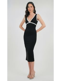 COLOR CAPITAL - Lace Trimmed Midi Dress - Black