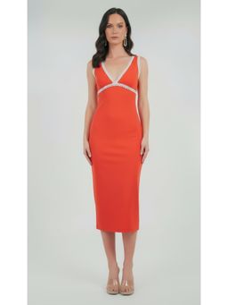 COLOR CAPITAL - Lace Trimmed Midi Dress - Red