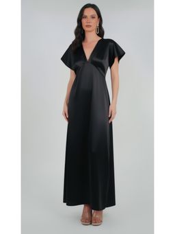 COLOR CAPITAL - Satin Wrap Maxi Dress - Black
