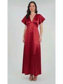 COLOR CAPITAL - Satin Wrap Maxi Dress - Maroon