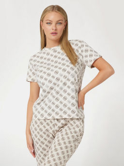 Guess - Off White Noemie Pure Cotton Printed T-Shirt