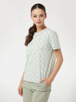 Guess - Green Noemie Pure Cotton Printed T-Shirt