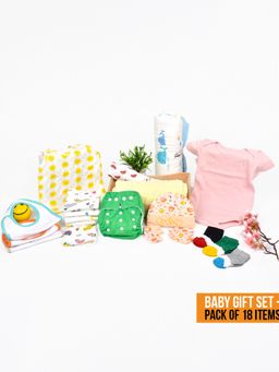 Moms Home - New Born Baby Organic Cotton Essentials Gift Set - 18 Items