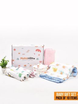 Moms Home - New Born Baby Organic Cotton Muslin Gift Set - 10 Items