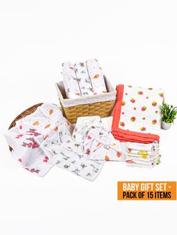 Moms Home - New Born Baby Organic Cotton Essentials Gift Set - 15 Items