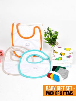 Moms Home - New Born Baby Organic Cotton Essentials Gift Set - 9 Items