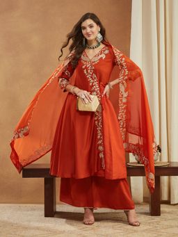 Gahan - Women's Elegant Angrakha and Palazzo with Embroidered Dupatta
