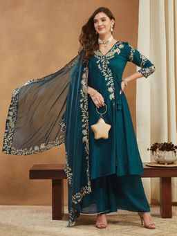 Gahan - Women's Elegant Angrakha and Palazzo with Embroidered Dupatta