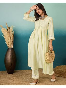 Gahan - Zari Thread Embroidered Yellow Silk Blend Anarkali with Pant