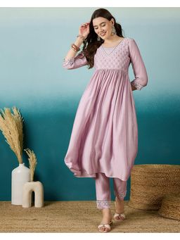 Gahan - Sequence Thread Embroidered Lavender Silk Blend Kurta with Pant