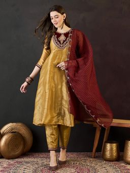 Gahan - Gold Silk Blend Zari Sequence Embroidered Kurta with Pant and Dupatta