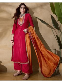 Gahan - Pink Silk Blend Zari Sequence Embroidered Kurta with Pant and Dupatta
