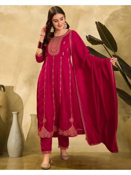 Gahan - Pink Silk Blend Zari Sequence Embroidered Kurta with Pant and Dupatta