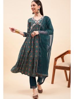 Gahan - Women Sequence Embroidered Teal Blue Silk Blend Foil Printed Kurta Pant with Dupatta