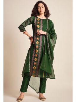 Gahan - Women Jacquard Green Kurta with Pant and Dupatta