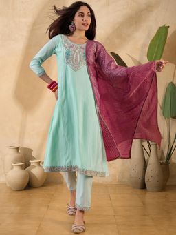 Gahan - Sea Green Silk Blend Zari Sequence Embroidered Kurta with Pant and Dupatta