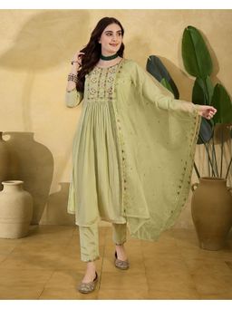 Gahan - Pista Silk Blend Sequence Thread Embroidered Kurta with Pant and Dupatta