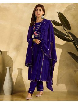 Gahan - Navy Blue Zomato Zari Sequence Thread Embroidered Kurta with Pant and Dupatta
