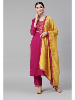 Gahan - Pink Muslin Sequence Zari Embroidered Straight Kurta Pant with Dupatta