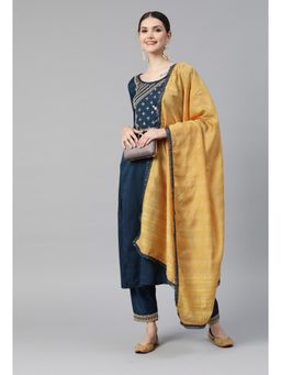 Gahan - Blue Muslin Sequence Zari Embroidered Straight Kurta Pant with Dupatta