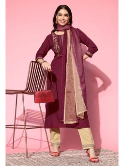 Gahan - Maroon Ruby Cotton Gota Patti Embroidered Kurta Pant with Dupatta