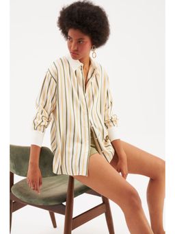 Sateen - Khaki & Yellow Stripes Pattern Shirt