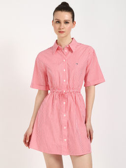 Tommy Hilfiger - Mini Stripe Shirt Mini Dress Pink